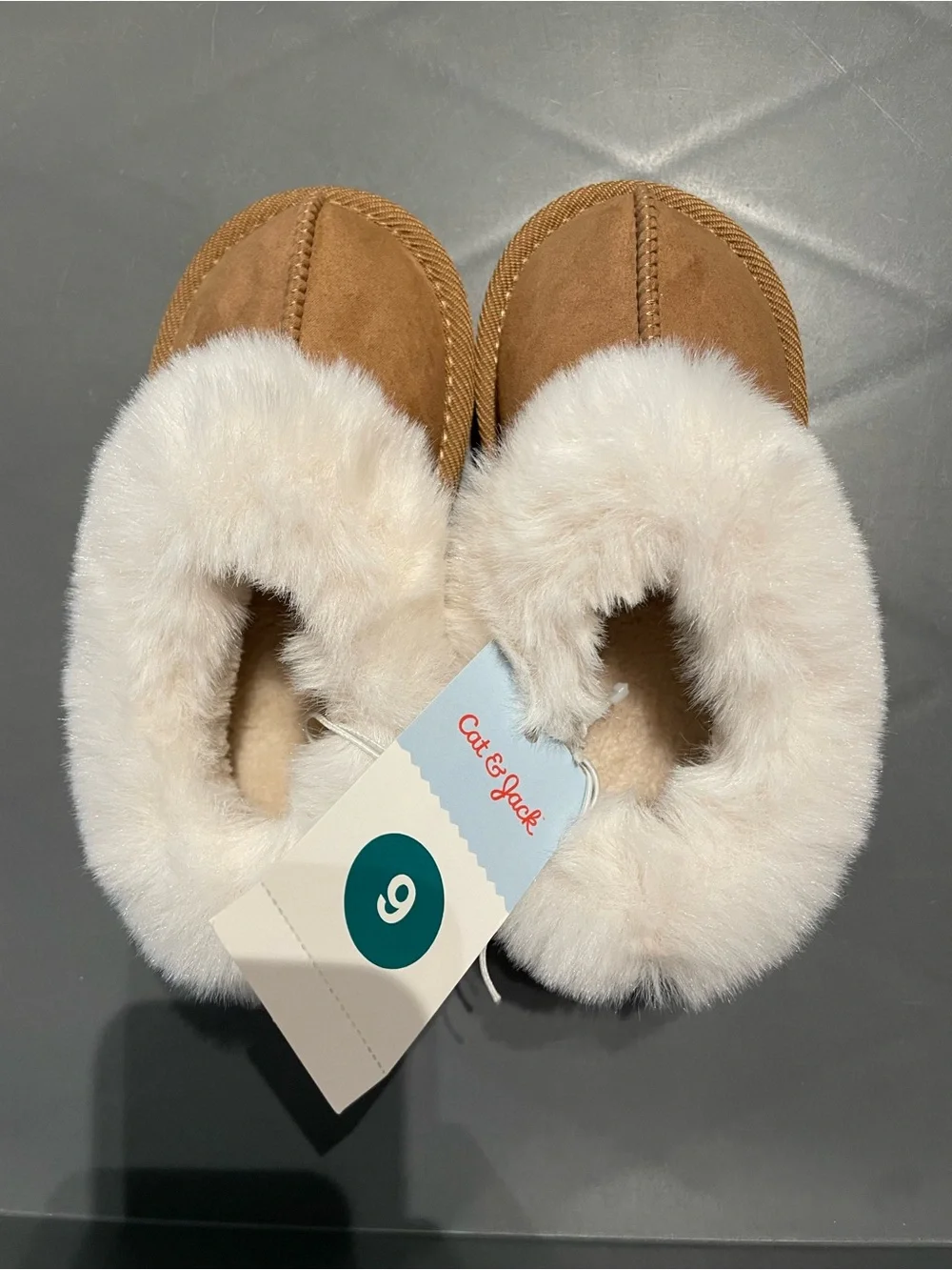 Cat & Jack Toddler Piper Faux Fur Cuff Scuff Slippers Brown 9 NWT - Picture 1 of 8